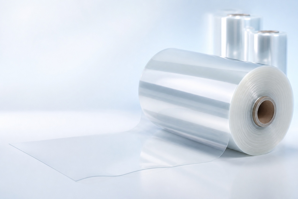 Clear flexible plastic packaging film roll for modern business packaging