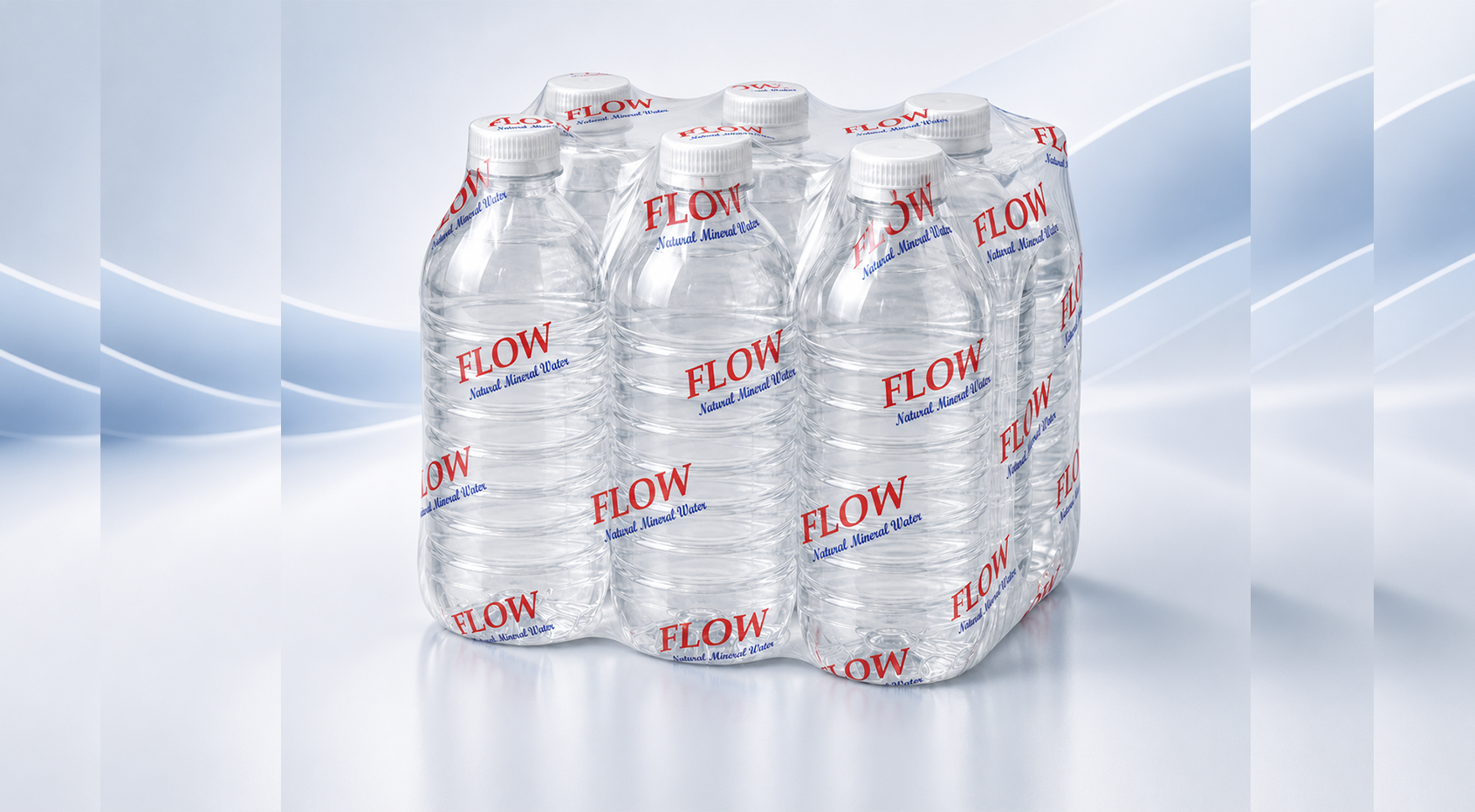 Flow bottled water shrink film package