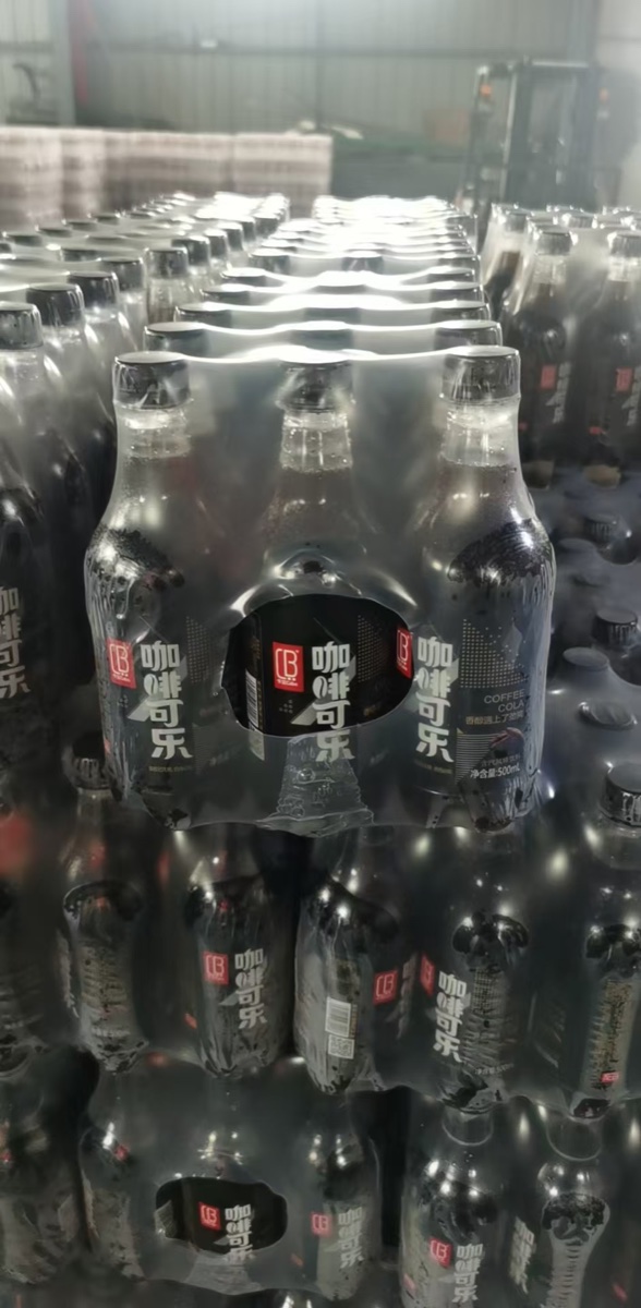 Coffee cola bottles in clear shrink film