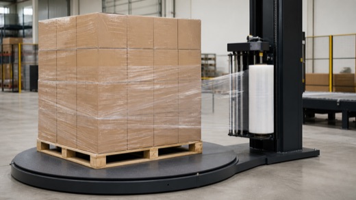 Pallet wrapping machine applying stretch film