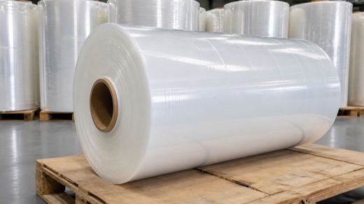 Transparent stretch film roll on pallet
